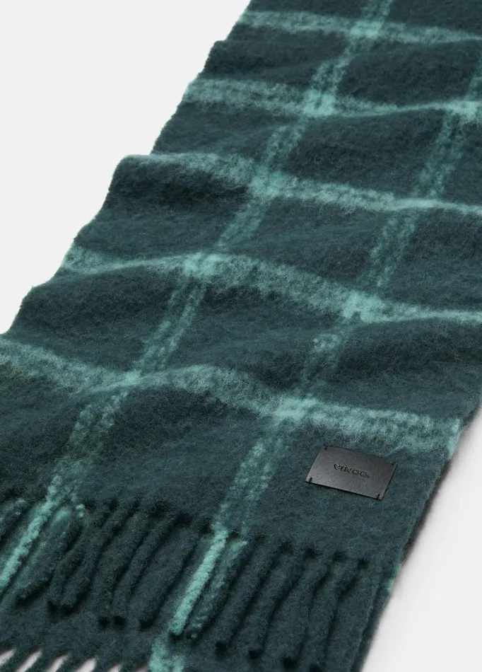 Men Scarves Hats and Gloves Vince Windowpane Brushed AlpacaBlend Scarf Mineral Green