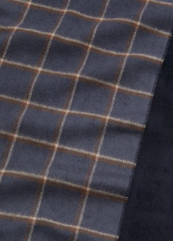 Men Scarves Hats and Gloves Vince Windowpane Wool And Cashmere DoubleFace Scarf Night Storm
