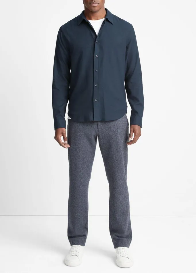 Men Shirts Vince Brushed CottonWool Shirt Coastal Blue