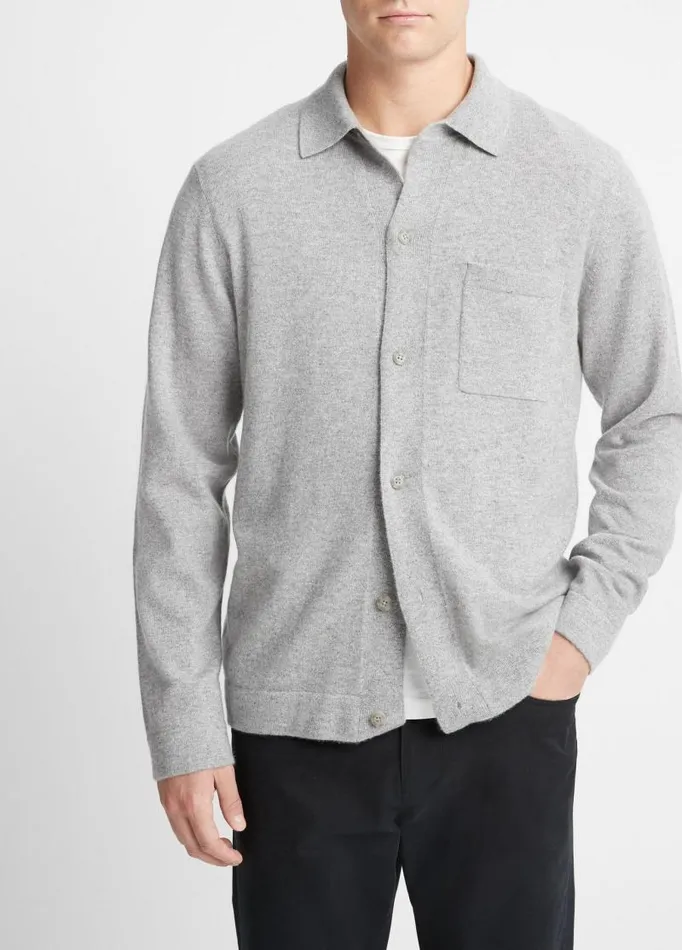 Men Shirts Vince Cashmere Sweater Shirt Heather Grey