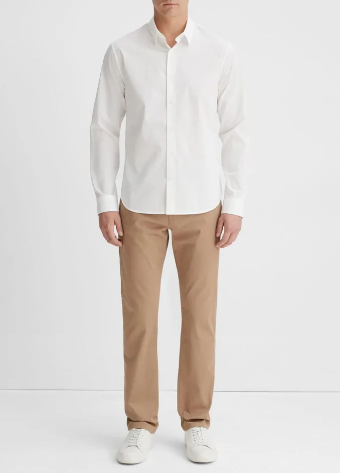 Men Shirts Vince Cotton Long Sleeve Shirt Optic White