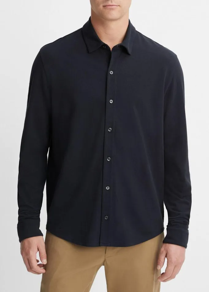 Men Shirts Vince Cotton Piqu ButtonFront Shirt Coastal Blue