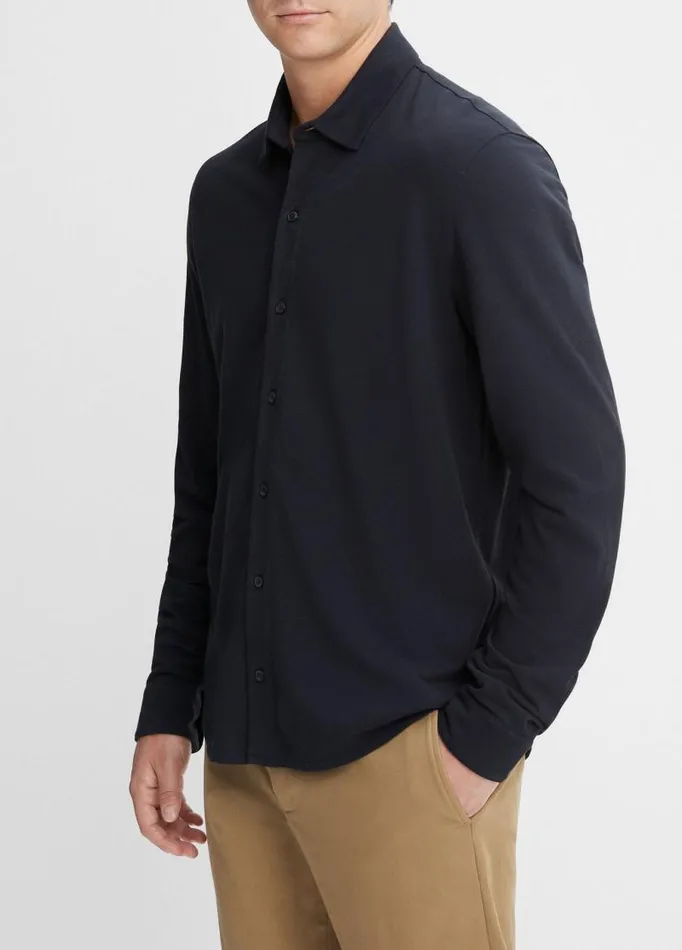 Men Shirts Vince Cotton Piqu ButtonFront Shirt Coastal Blue
