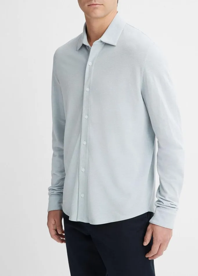 Men Shirts Vince Cotton Piqu ButtonFront Shirt Lake Blue