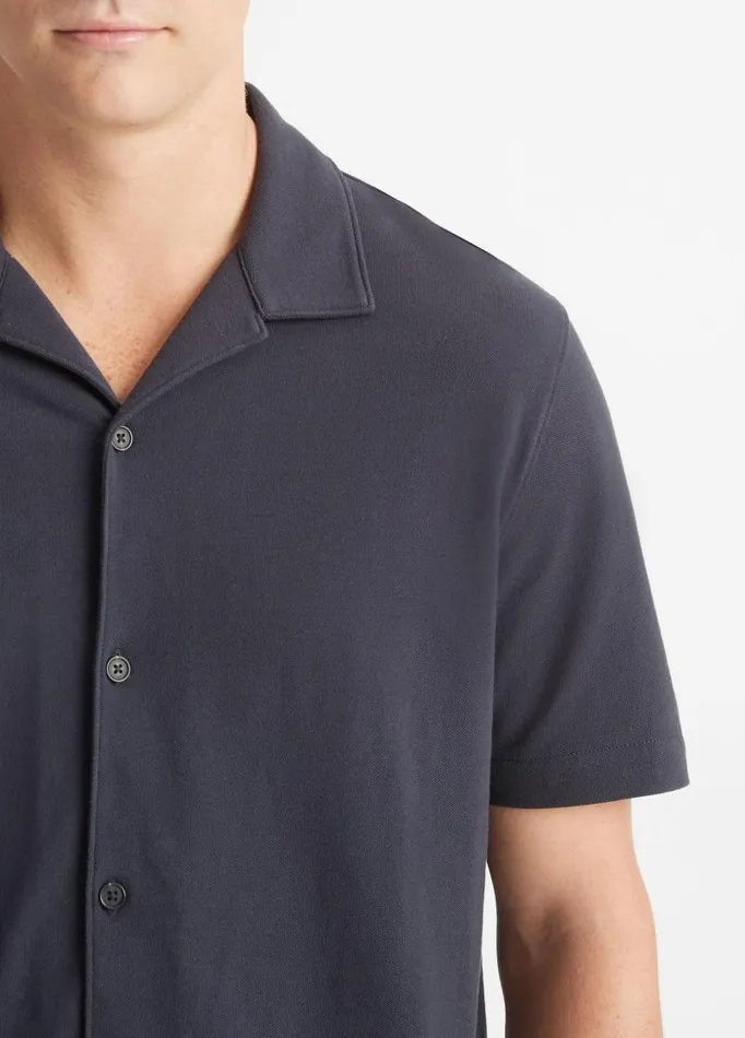 Men Shirts Vince Cotton Piqu Cabana ShortSleeve ButtonFront Shirt Coastal Blue