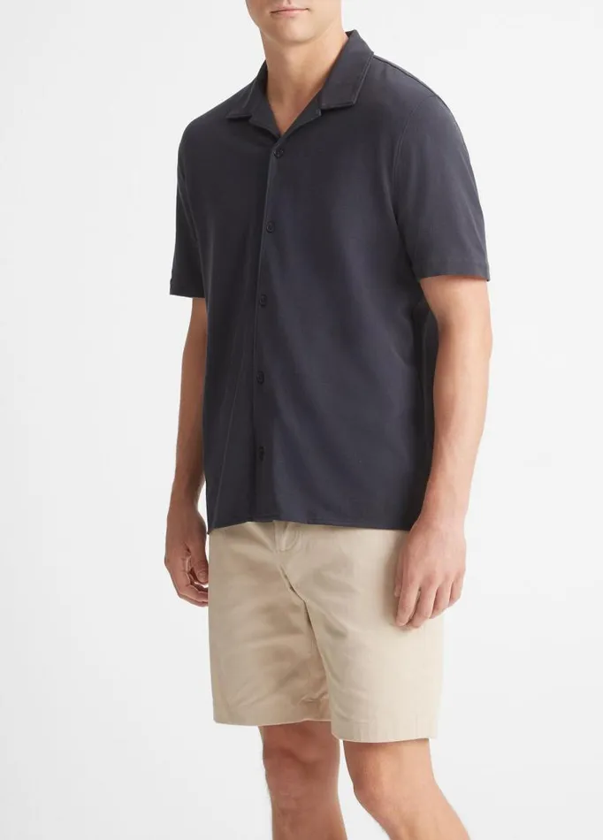 Men Shirts Vince Cotton Piqu Cabana ShortSleeve ButtonFront Shirt Coastal Blue