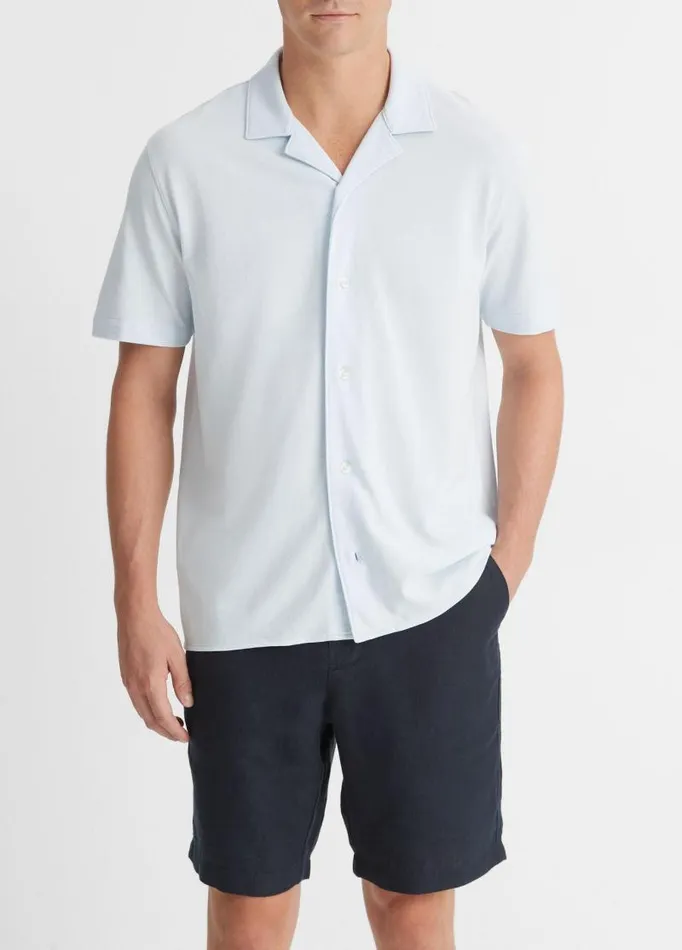 Men Shirts Vince Cotton Piqu Cabana ShortSleeve ButtonFront Shirt Glacier