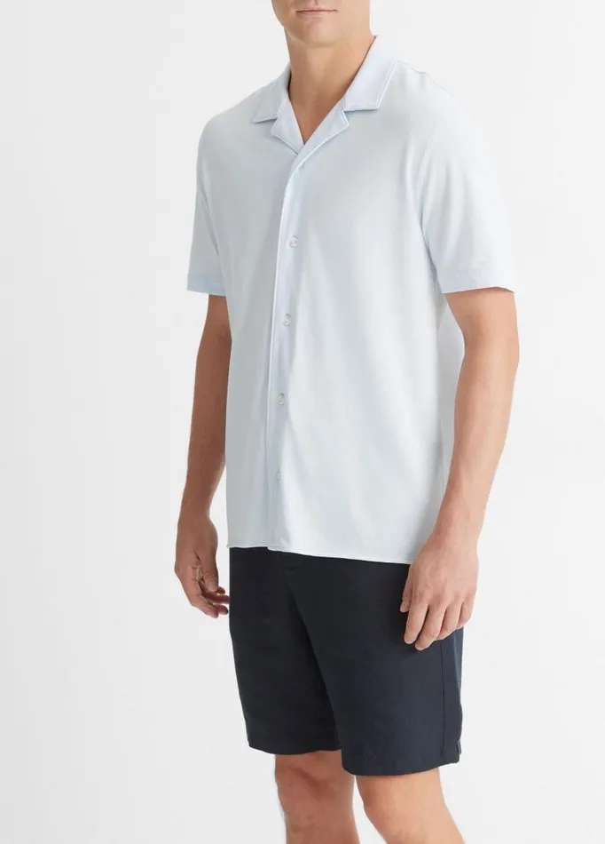 Men Shirts Vince Cotton Piqu Cabana ShortSleeve ButtonFront Shirt Glacier