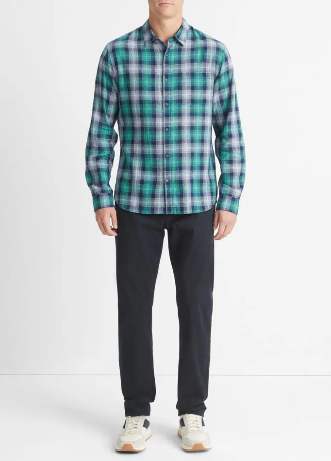 Men Shirts Vince Del Mar Plaid LongSleeve Shirt Royal Bluemalibu Water