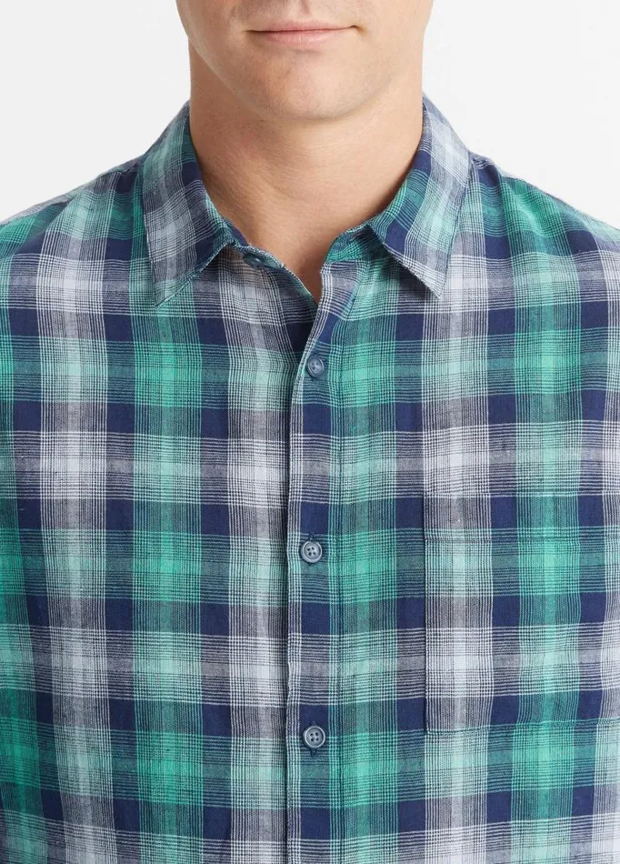 Men Shirts Vince Del Mar Plaid LongSleeve Shirt Royal Bluemalibu Water