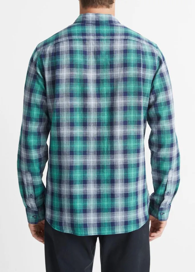 Men Shirts Vince Del Mar Plaid LongSleeve Shirt Royal Bluemalibu Water