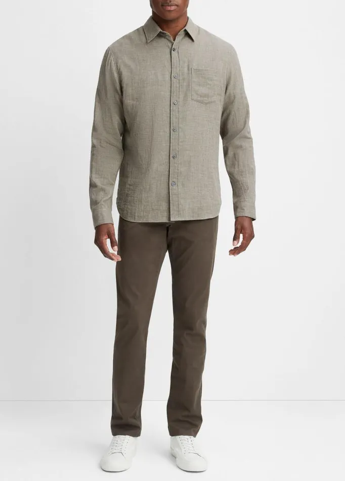 Men Shirts Vince DoubleFace Cotton LongSleeve Shirt Heather Limestone