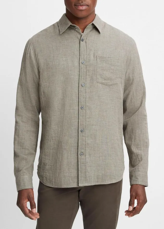 Men Shirts Vince DoubleFace Cotton LongSleeve Shirt Heather Limestone