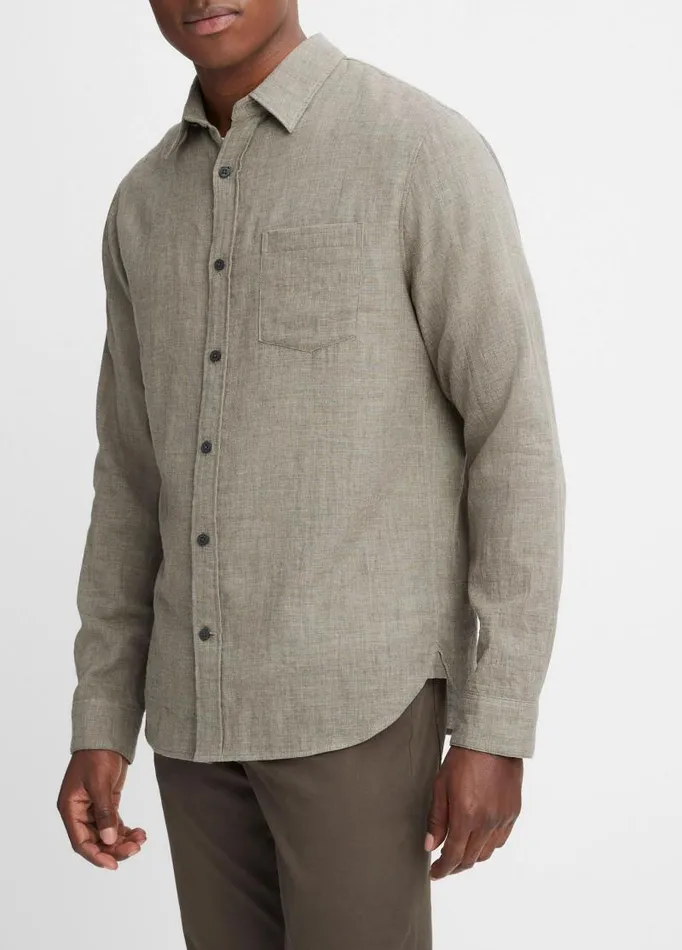 Men Shirts Vince DoubleFace Cotton LongSleeve Shirt Heather Limestone