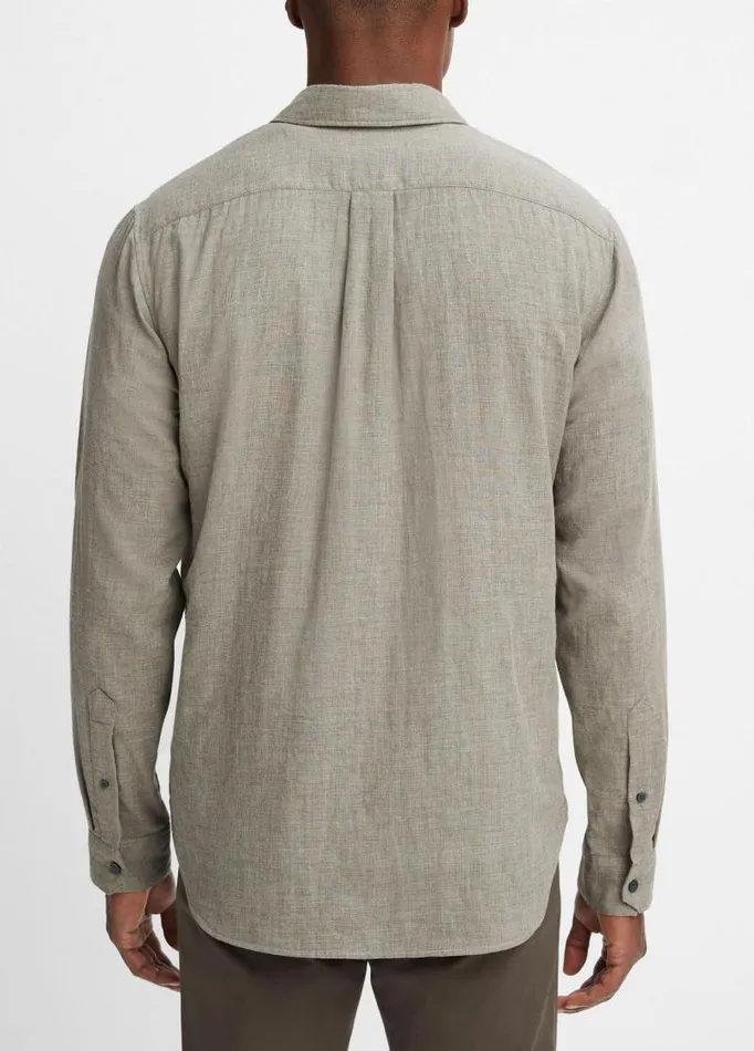 Men Shirts Vince DoubleFace Cotton LongSleeve Shirt Heather Limestone
