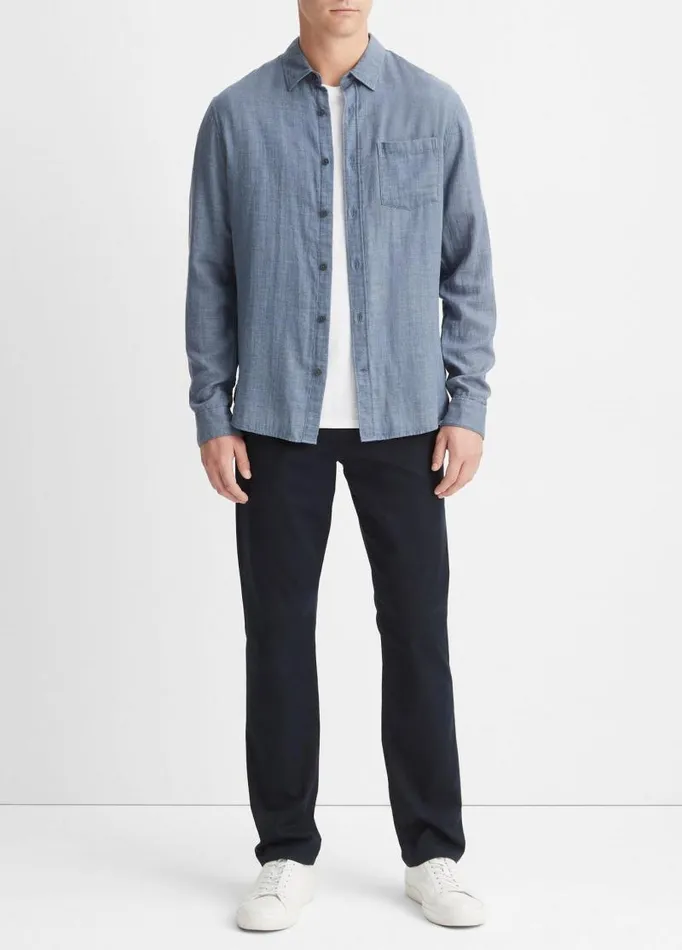 Men Shirts Vince Double Face Long Sleeve Chambray