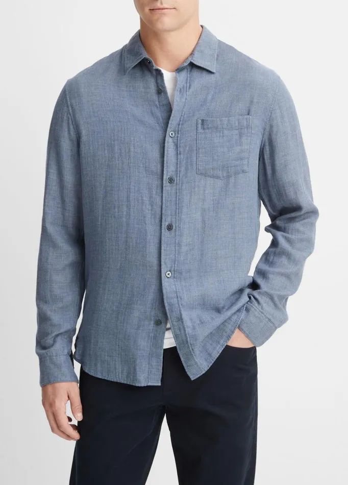 Men Shirts Vince Double Face Long Sleeve Chambray