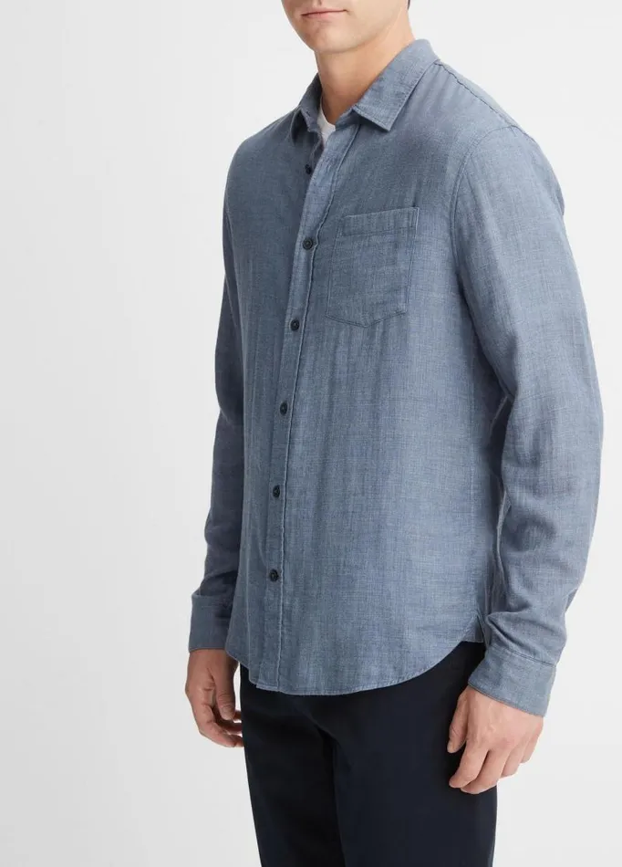 Men Shirts Vince Double Face Long Sleeve Chambray