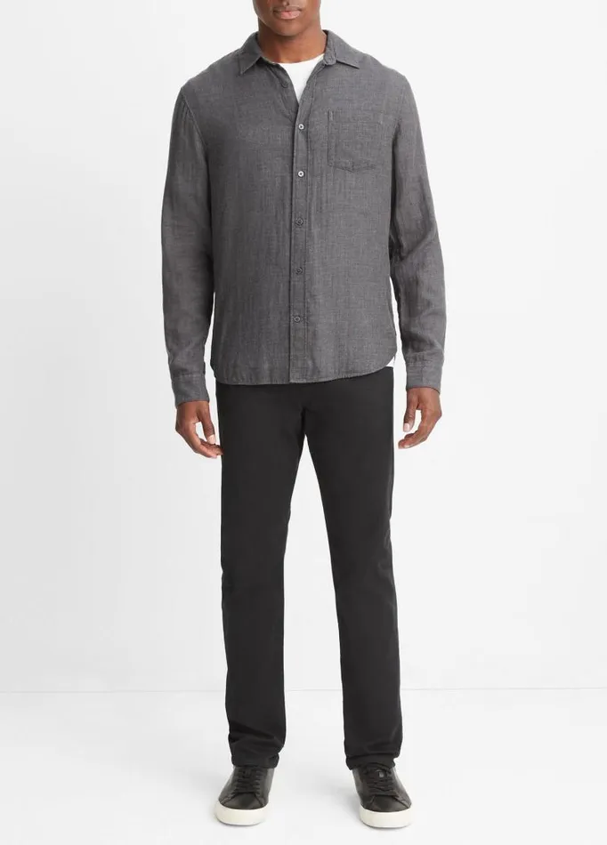 Men Shirts Vince Double Face Long Sleeve Heather Black