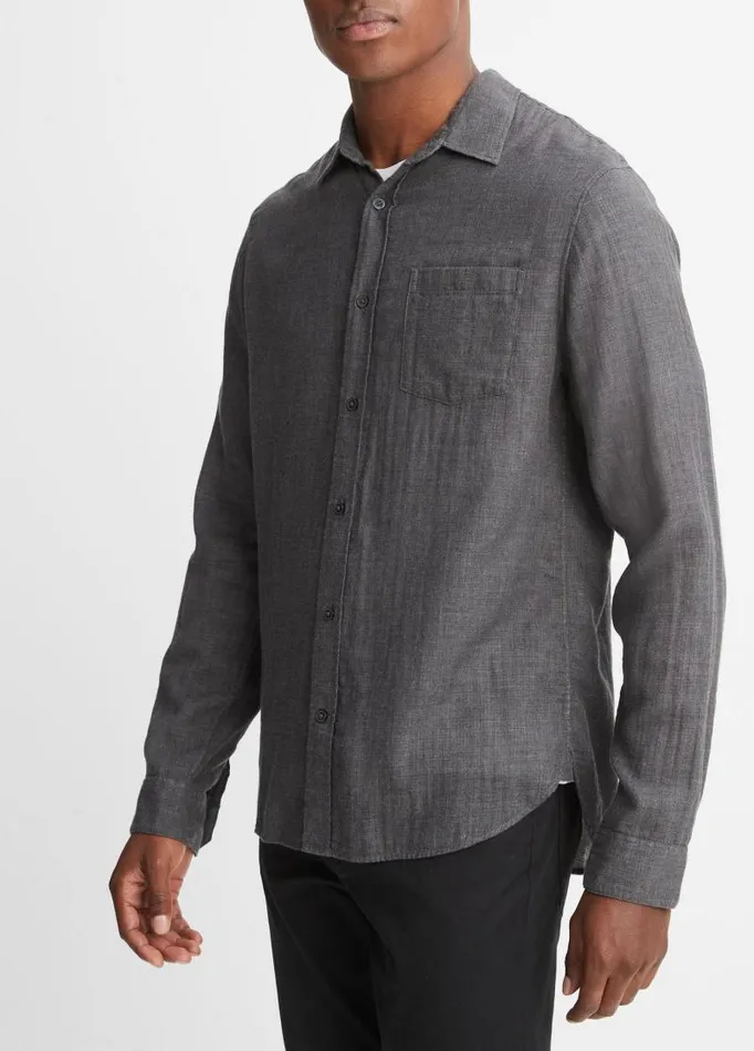 Men Shirts Vince Double Face Long Sleeve Heather Black