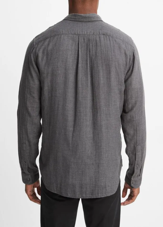 Men Shirts Vince Double Face Long Sleeve Heather Black