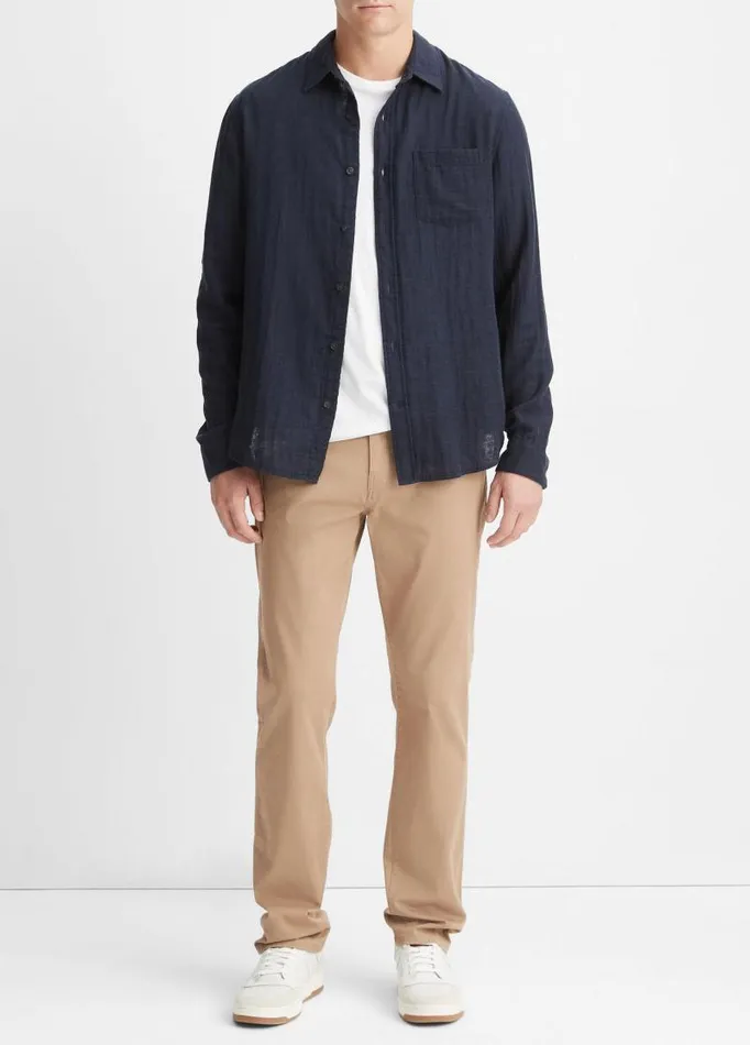 Men Shirts Vince Double Face Long Sleeve Heather Coastal
