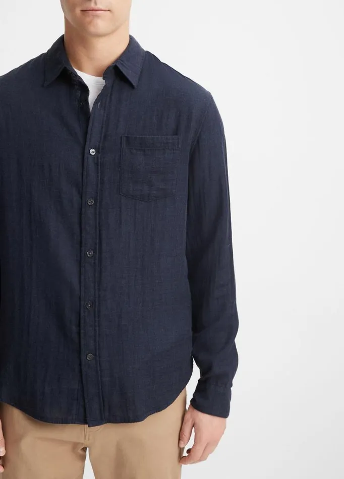 Men Shirts Vince Double Face Long Sleeve Heather Coastal