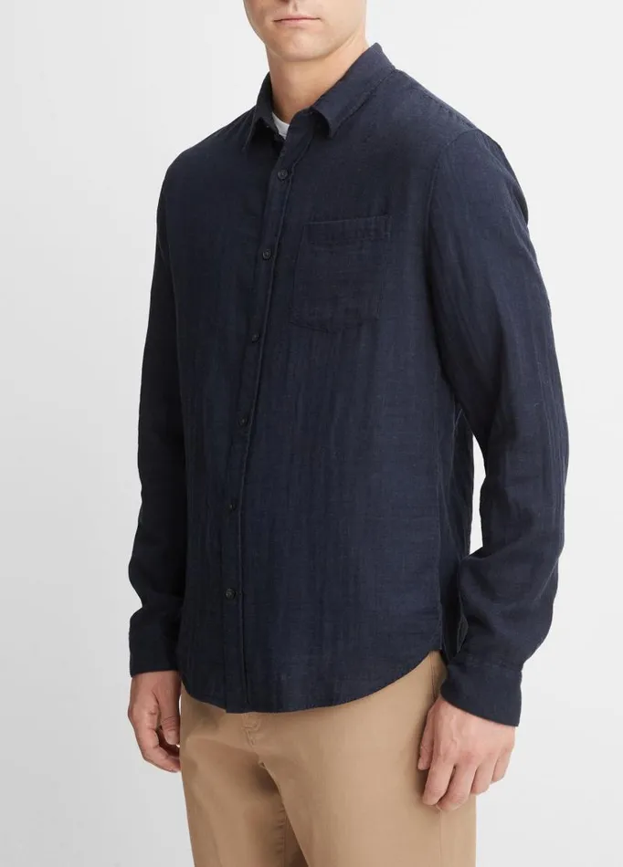 Men Shirts Vince Double Face Long Sleeve Heather Coastal