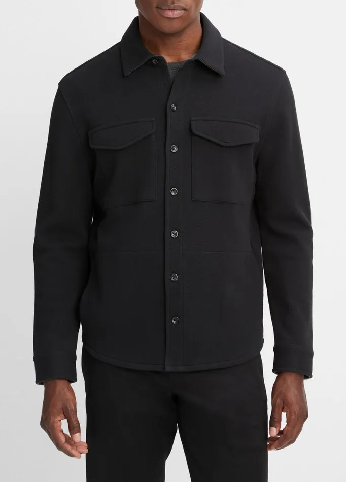 Men Shirts Vince DoubleKnit Piqu Shirt Jacket Blackmedium Heather Grey