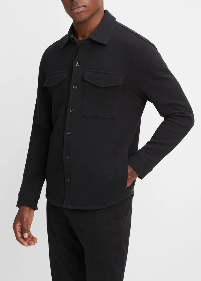 Men Shirts Vince DoubleKnit Piqu Shirt Jacket Blackmedium Heather Grey