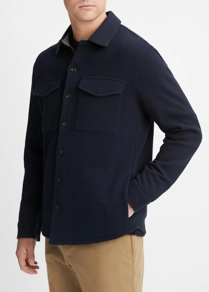 Men Shirts Vince DoubleKnit Piqu Shirt Jacket Coastalmedium Heather Grey