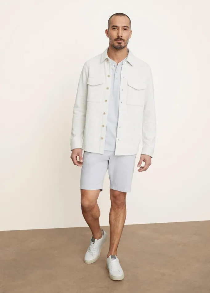 Men Shirts Vince DoubleKnit Piqu Shirt Jacket Heather Whitelight Heather Grey