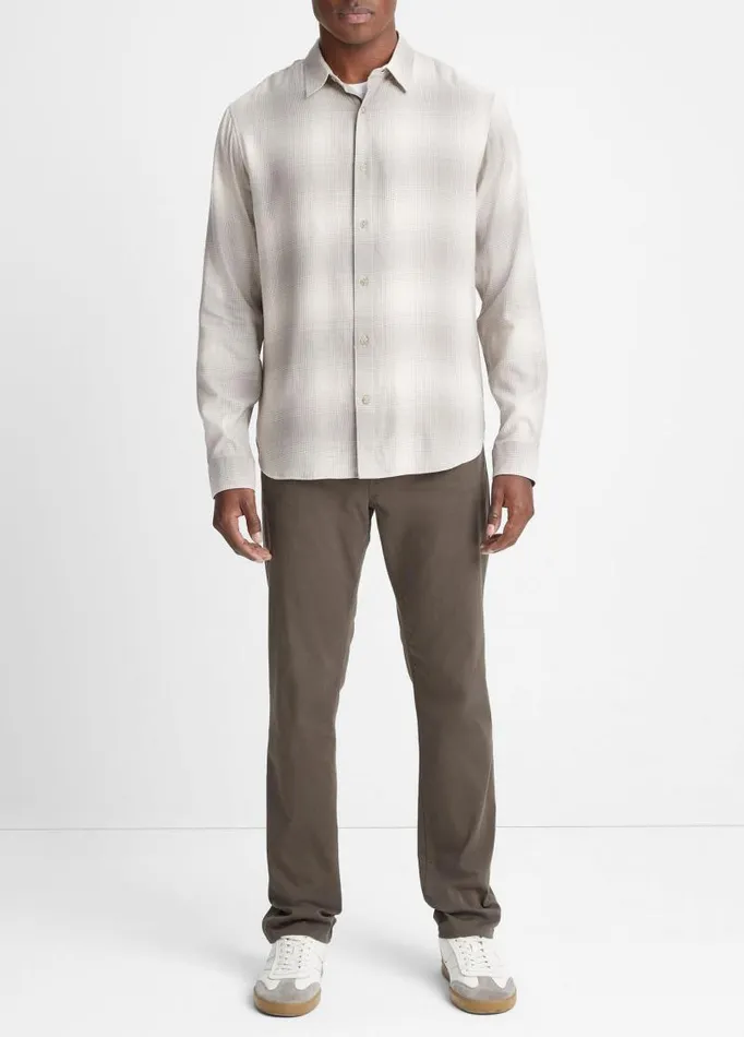 Men Shirts Vince Forest Shadow Plaid Shirt Stone Beachdune Grey