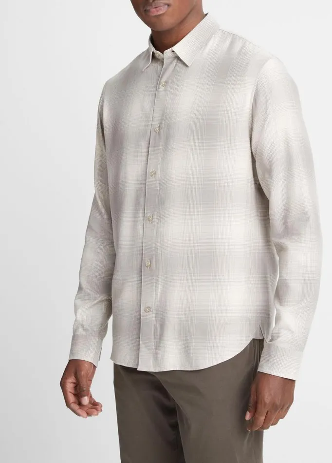 Men Shirts Vince Forest Shadow Plaid Shirt Stone Beachdune Grey