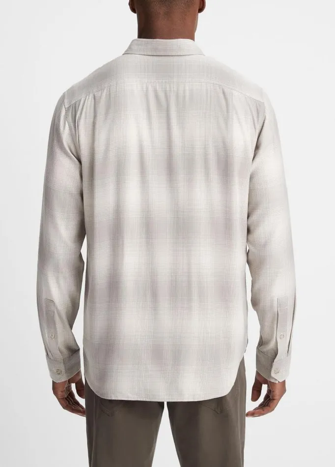 Men Shirts Vince Forest Shadow Plaid Shirt Stone Beachdune Grey