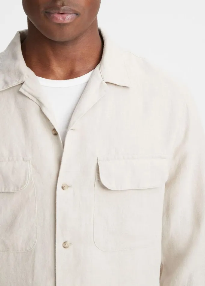 Men Shirts Vince Hemp CampCollar LongSleeve Shirt Pumice Rock