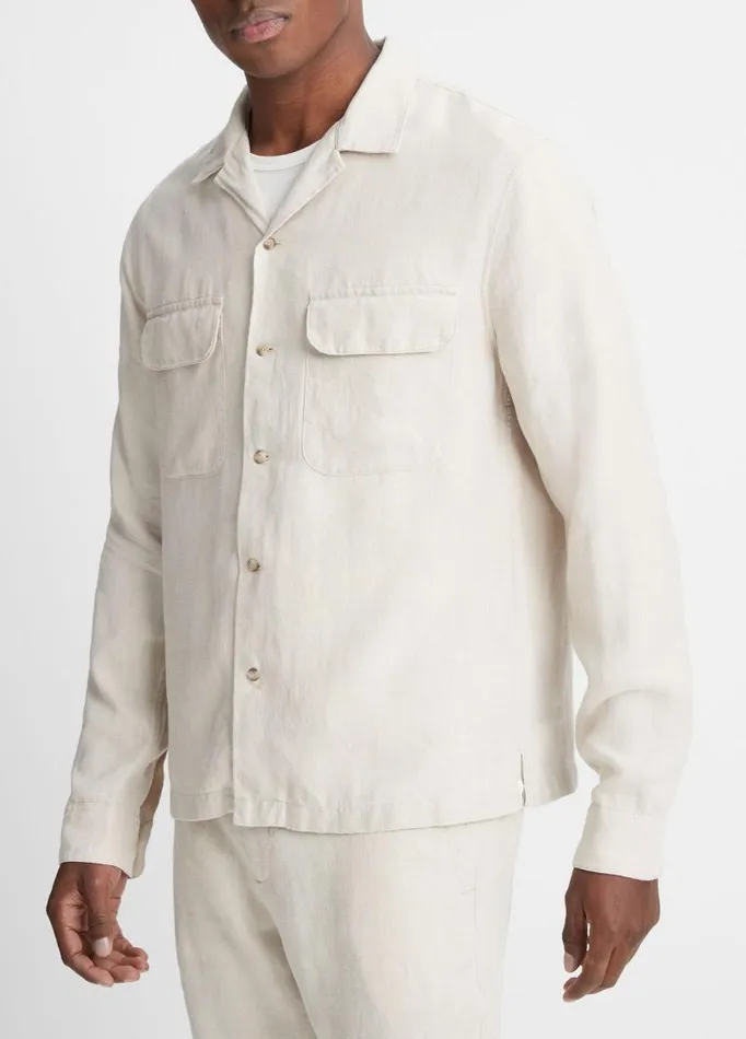 Men Shirts Vince Hemp CampCollar LongSleeve Shirt Pumice Rock