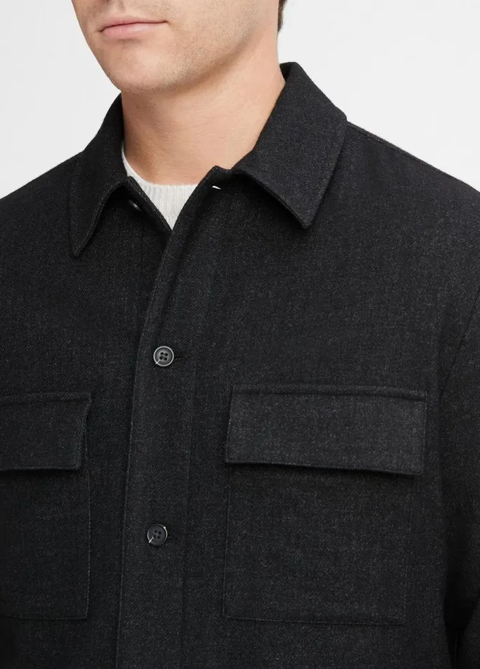 Men Shirts Vince Italian Virgin WoolBlend Flannel Overshirt Heather Black