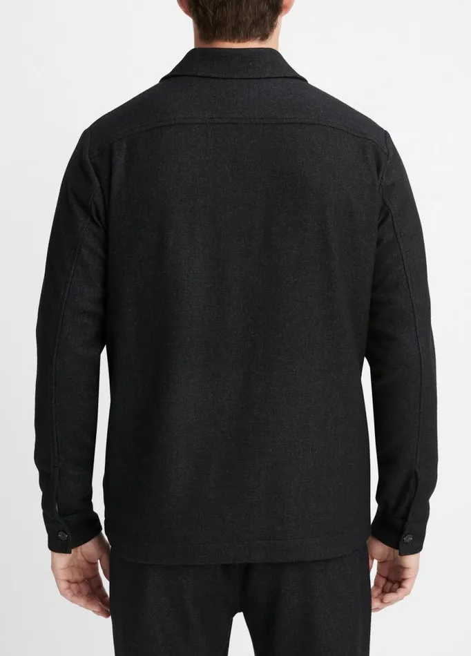 Men Shirts Vince Italian Virgin WoolBlend Flannel Overshirt Heather Black