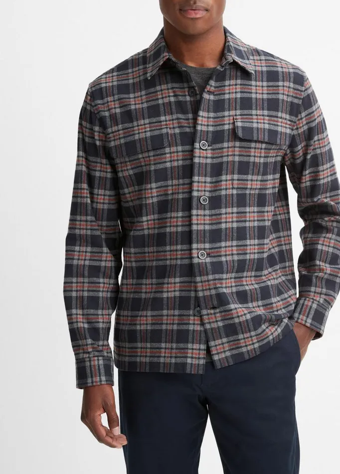 Men Shirts Vince Kingston Plaid Shirt Coastal Bluebrickman Red