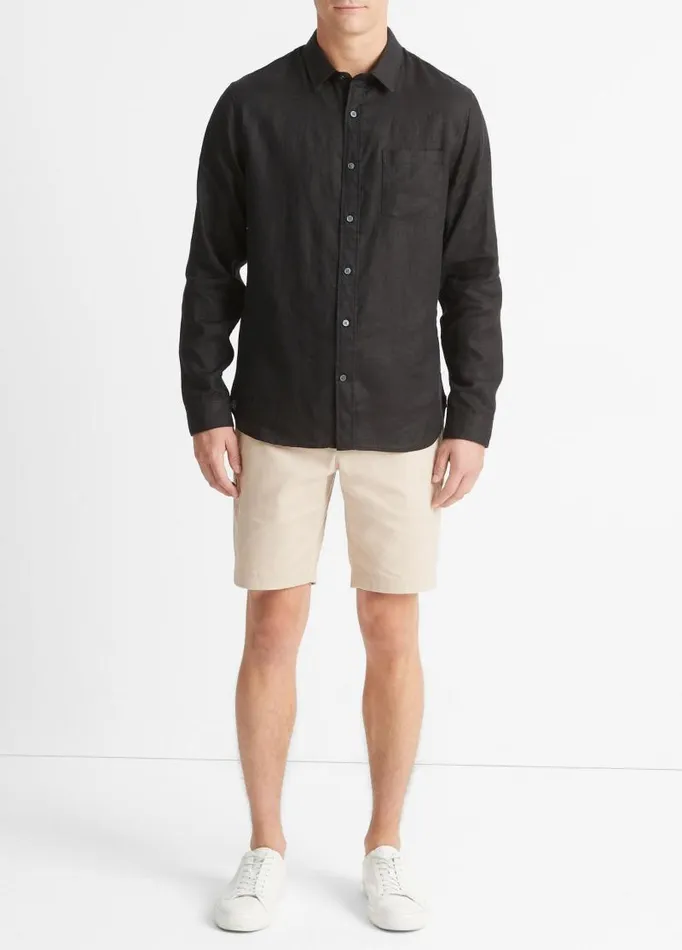 Men Shirts Vince Linen LongSleeve Shirt Black