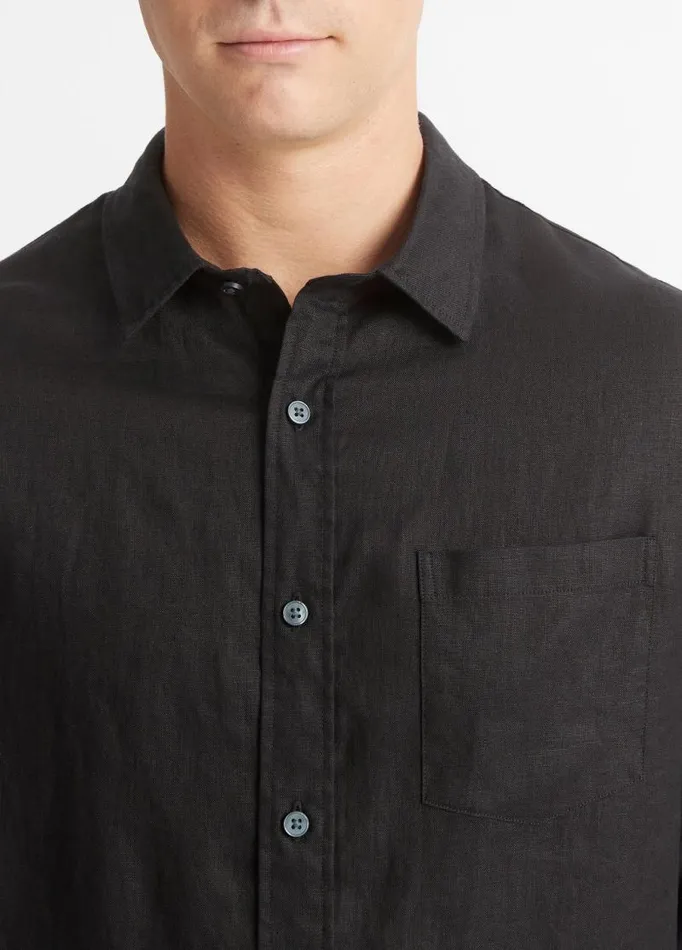 Men Shirts Vince Linen LongSleeve Shirt Black
