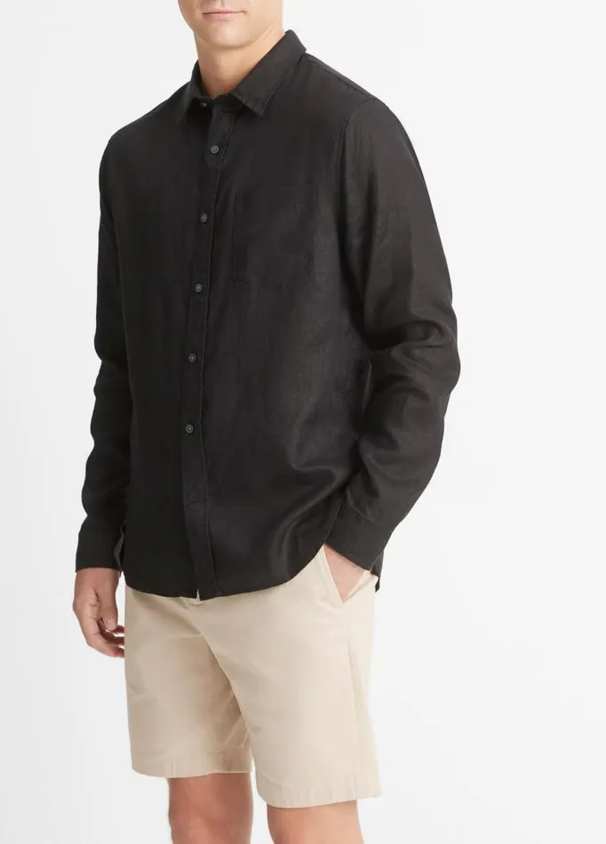 Men Shirts Vince Linen LongSleeve Shirt Black