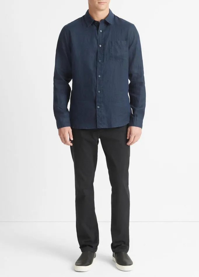 Men Shirts Vince Linen LongSleeve Shirt Coastal Blue