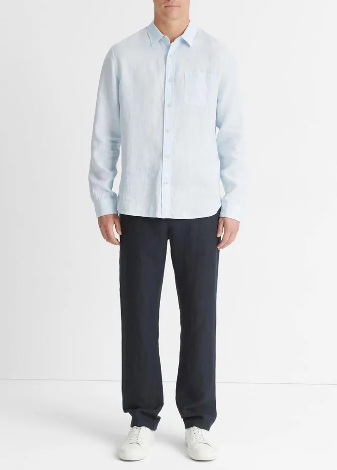 Men Shirts Vince Linen LongSleeve Shirt Glacier