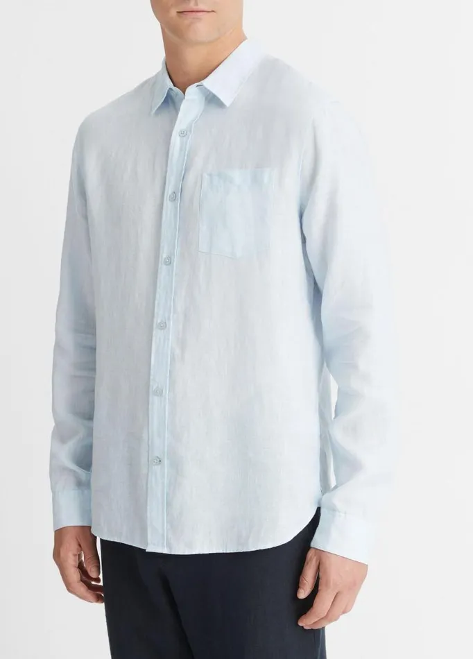 Men Shirts Vince Linen LongSleeve Shirt Glacier
