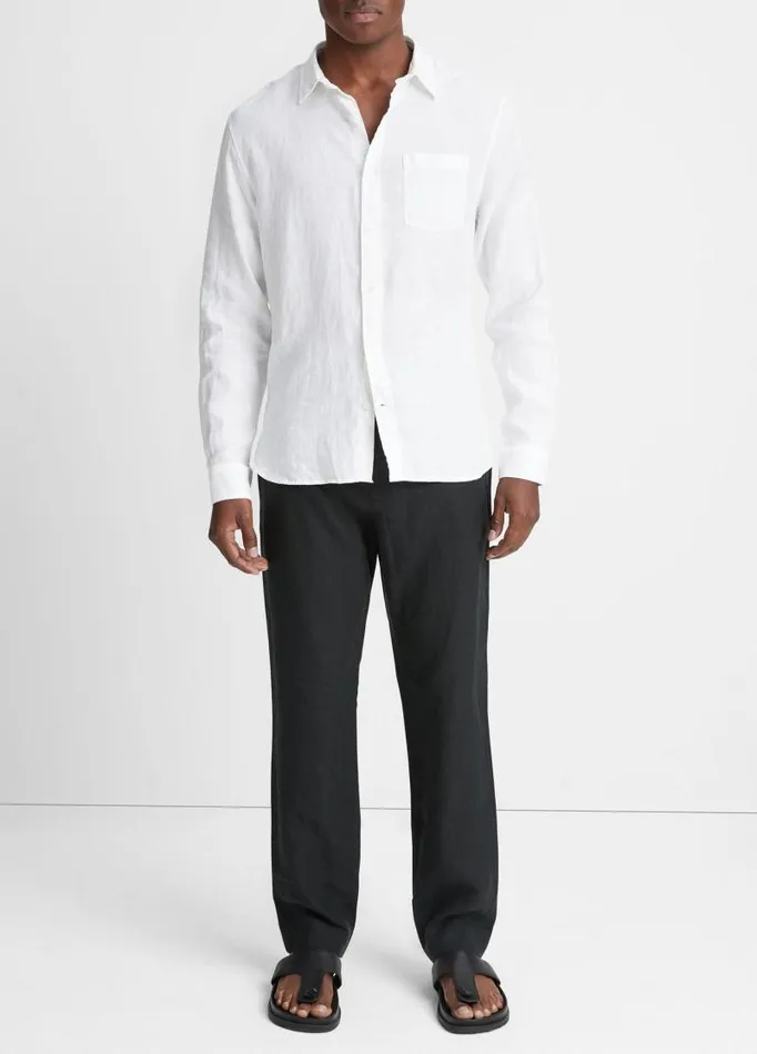 Men Shirts Vince Linen LongSleeve Shirt Optic White