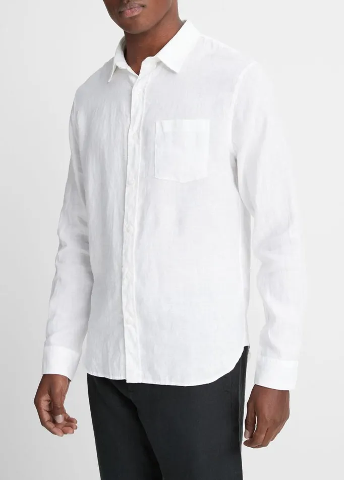 Men Shirts Vince Linen LongSleeve Shirt Optic White