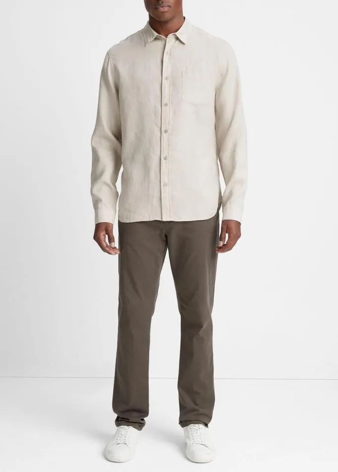 Men Shirts Vince Linen LongSleeve Shirt Pumice Rock