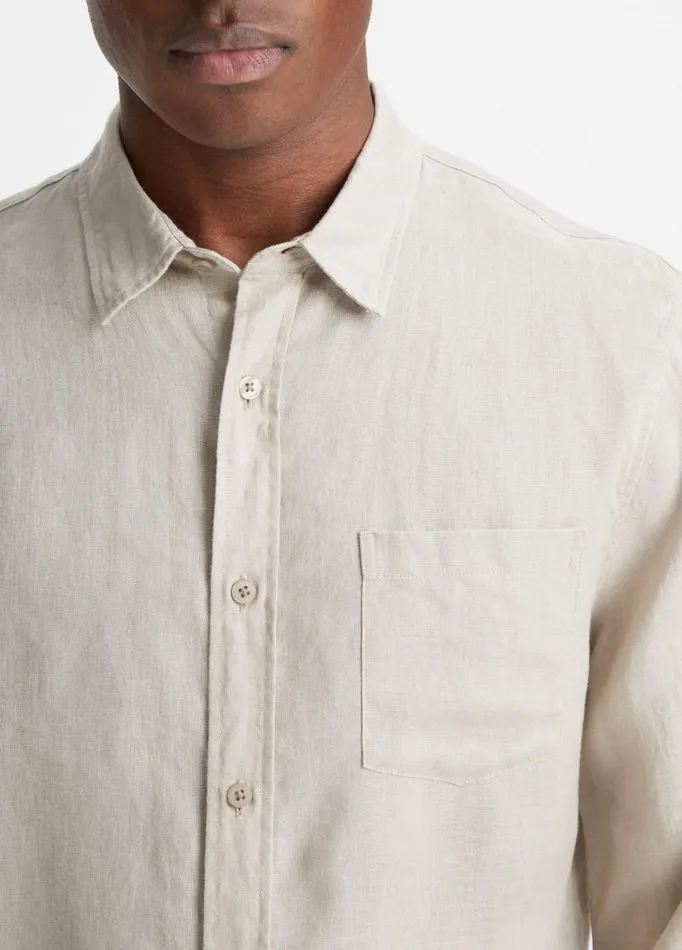 Men Shirts Vince Linen LongSleeve Shirt Pumice Rock